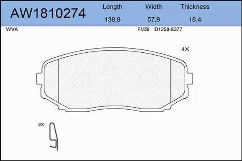 Aywiparts AW1810274 - Тормозные колодки, дисковые, комплект autospares.lv