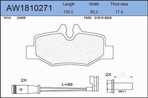 Aywiparts AW1810271 - Тормозные колодки, дисковые, комплект autospares.lv