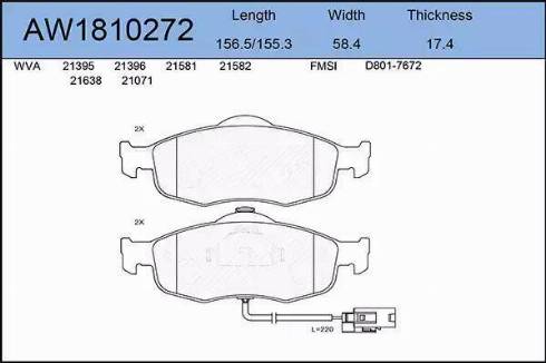 Aywiparts AW1810272 - Тормозные колодки, дисковые, комплект autospares.lv