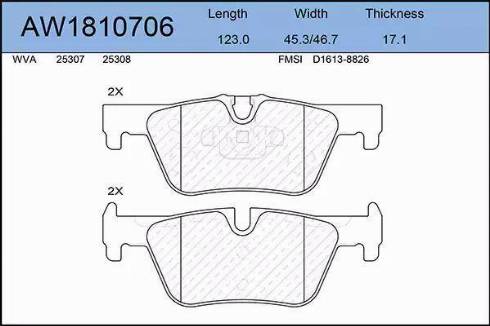 Aywiparts AW1810706 - Тормозные колодки, дисковые, комплект autospares.lv