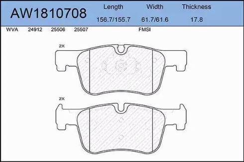 Aywiparts AW1810708 - Тормозные колодки, дисковые, комплект autospares.lv