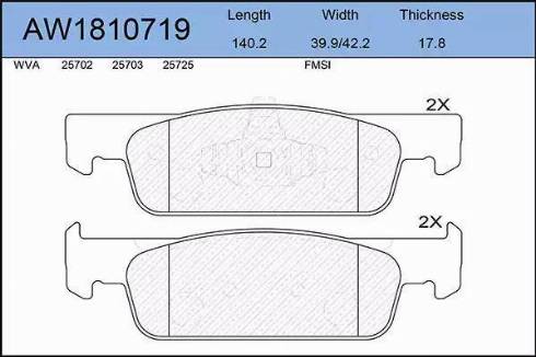 Aywiparts AW1810719 - Тормозные колодки, дисковые, комплект autospares.lv