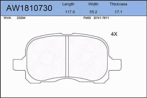 Aywiparts AW1810730 - Тормозные колодки, дисковые, комплект autospares.lv