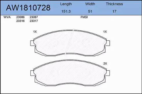 Aywiparts AW1810728 - Тормозные колодки, дисковые, комплект autospares.lv