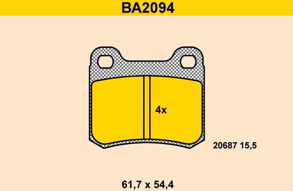 Barum BA2094 - Тормозные колодки, дисковые, комплект autospares.lv