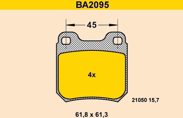 Barum BA2095 - Тормозные колодки, дисковые, комплект autospares.lv