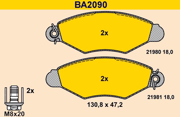 Barum BA2090 - Тормозные колодки, дисковые, комплект autospares.lv