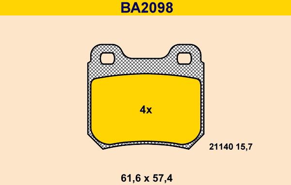 Barum BA2098 - Тормозные колодки, дисковые, комплект autospares.lv