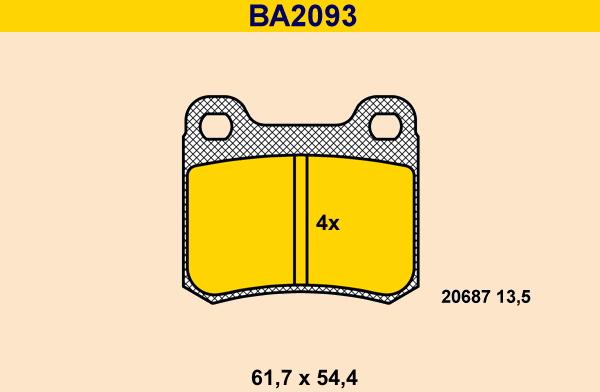 Barum BA2093 - Тормозные колодки, дисковые, комплект autospares.lv