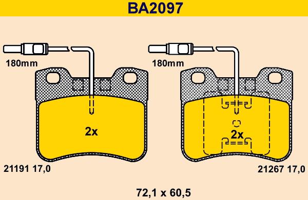 Barum BA2097 - Тормозные колодки, дисковые, комплект autospares.lv