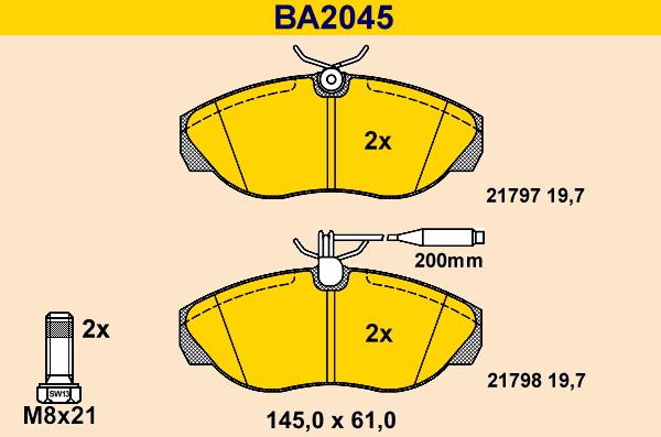 Barum BA2045 - Тормозные колодки, дисковые, комплект autospares.lv