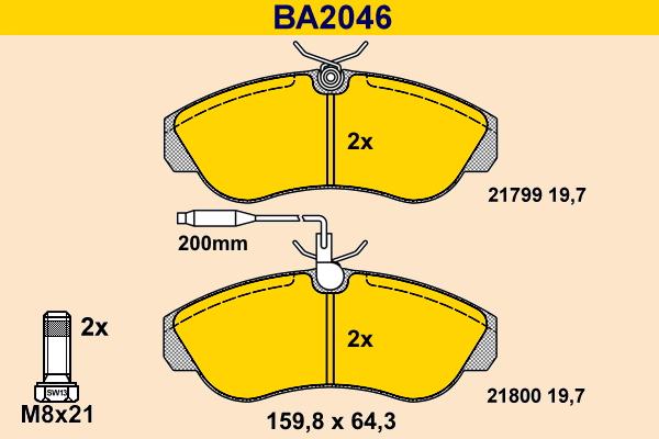 Barum BA2046 - Тормозные колодки, дисковые, комплект autospares.lv