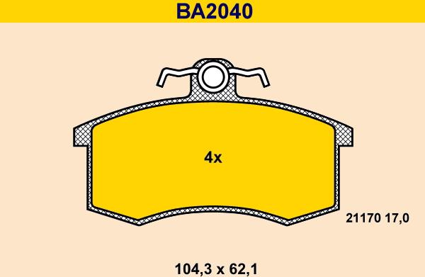 Barum BA2040 - Тормозные колодки, дисковые, комплект autospares.lv