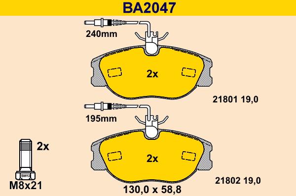 Barum BA2047 - Тормозные колодки, дисковые, комплект autospares.lv