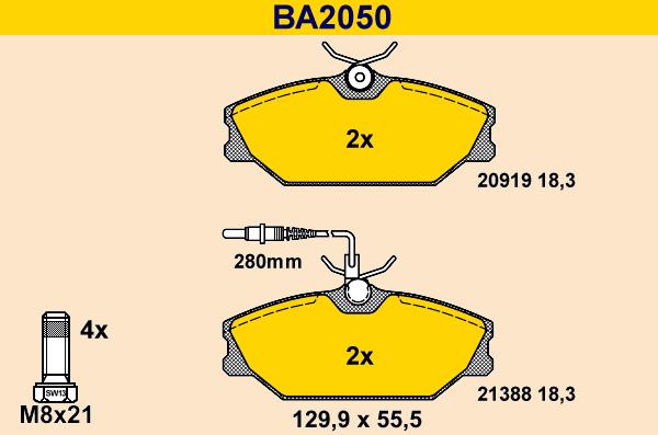 Barum BA2050 - Тормозные колодки, дисковые, комплект autospares.lv