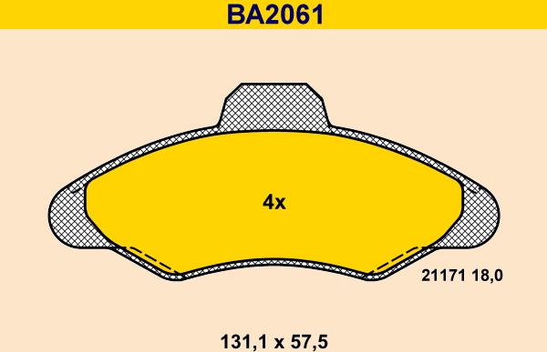 Barum BA2061 - Тормозные колодки, дисковые, комплект autospares.lv