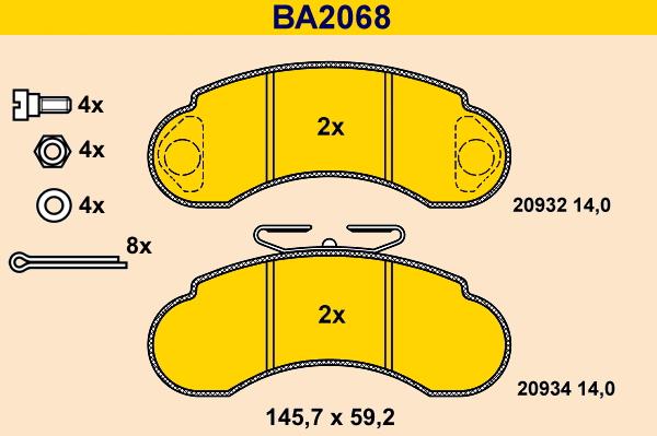 Barum BA2068 - Тормозные колодки, дисковые, комплект autospares.lv