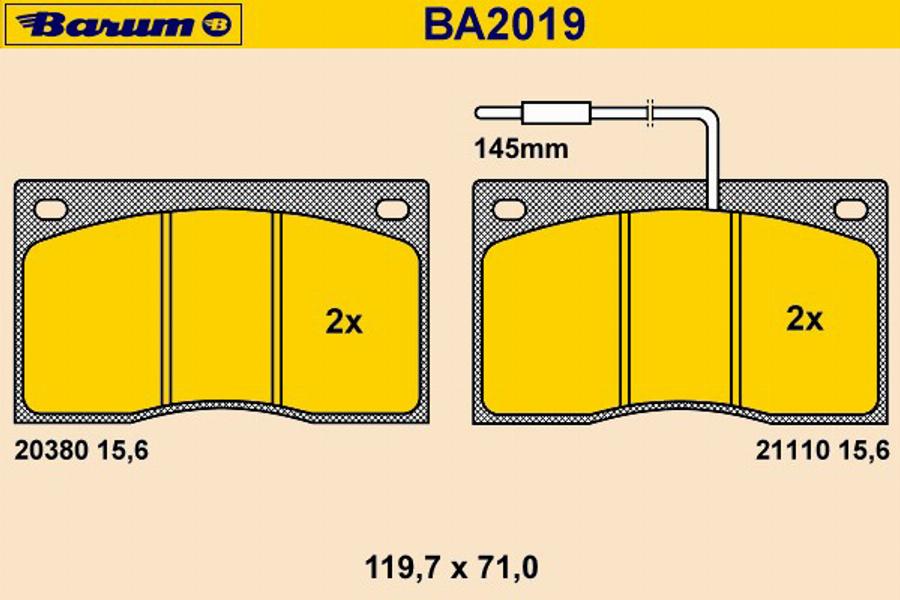 Barum BA2019 - Тормозные колодки, дисковые, комплект autospares.lv