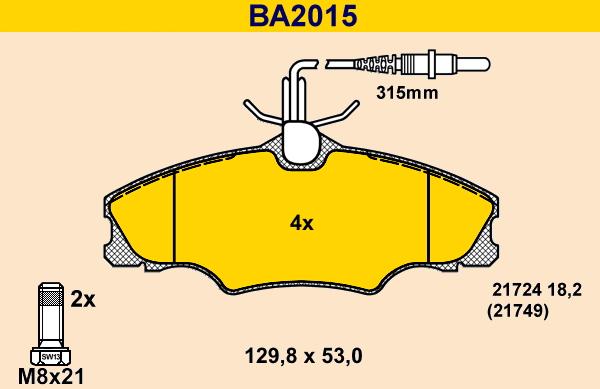Barum BA2015 - Тормозные колодки, дисковые, комплект autospares.lv