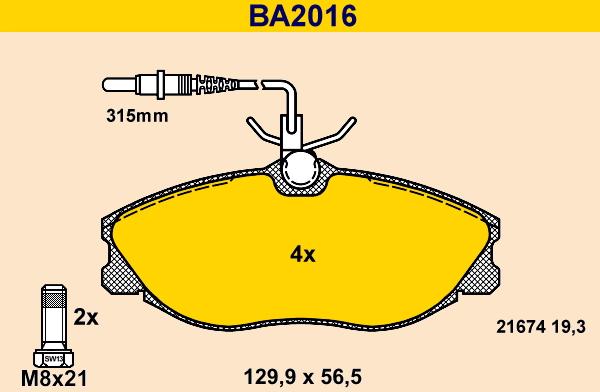 Barum BA2016 - Тормозные колодки, дисковые, комплект autospares.lv