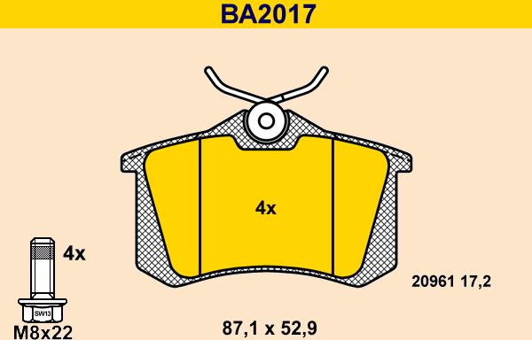 Barum BA2017 - Тормозные колодки, дисковые, комплект autospares.lv