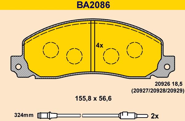Barum BA2086 - Тормозные колодки, дисковые, комплект autospares.lv