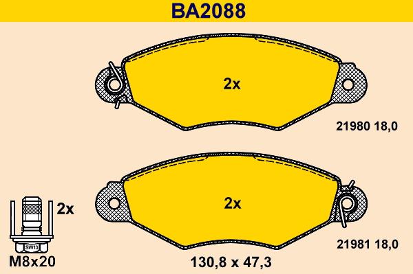 Barum BA2088 - Тормозные колодки, дисковые, комплект autospares.lv