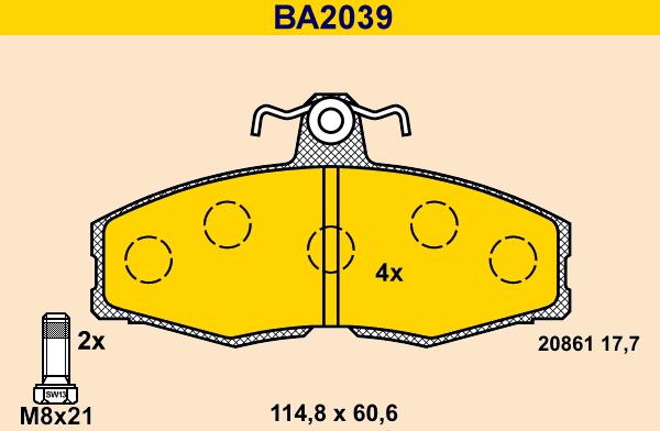 Barum BA2039 - Тормозные колодки, дисковые, комплект autospares.lv