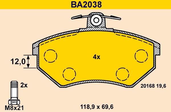 Barum BA2038 - Тормозные колодки, дисковые, комплект autospares.lv