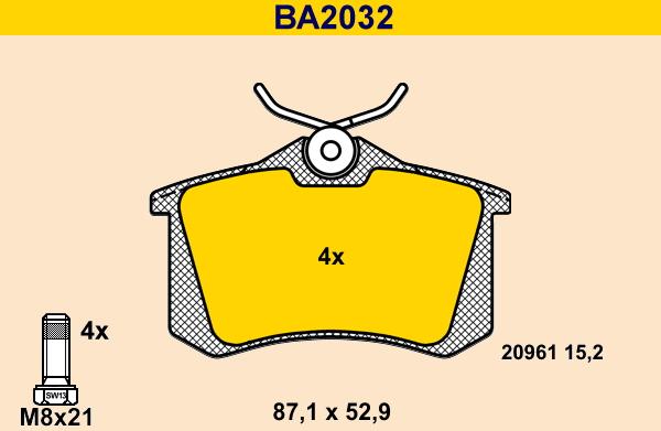 Barum BA2032 - Тормозные колодки, дисковые, комплект autospares.lv