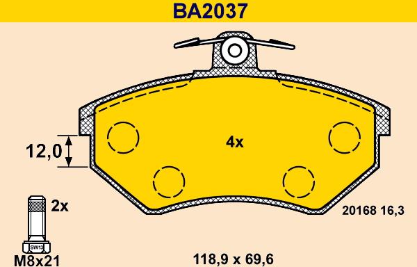 Barum BA2037 - Тормозные колодки, дисковые, комплект autospares.lv