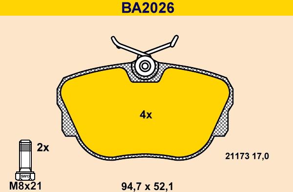 Barum BA2026 - Тормозные колодки, дисковые, комплект autospares.lv