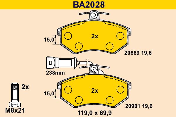 Barum BA2028 - Тормозные колодки, дисковые, комплект autospares.lv