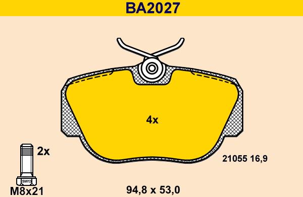 Barum BA2027 - Тормозные колодки, дисковые, комплект autospares.lv
