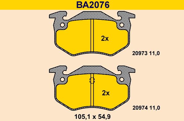 Barum BA2076 - Тормозные колодки, дисковые, комплект autospares.lv