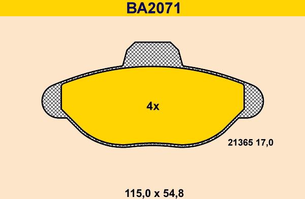 Barum BA2071 - Тормозные колодки, дисковые, комплект autospares.lv