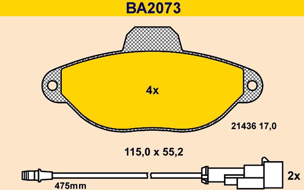 Barum BA2073 - Тормозные колодки, дисковые, комплект autospares.lv