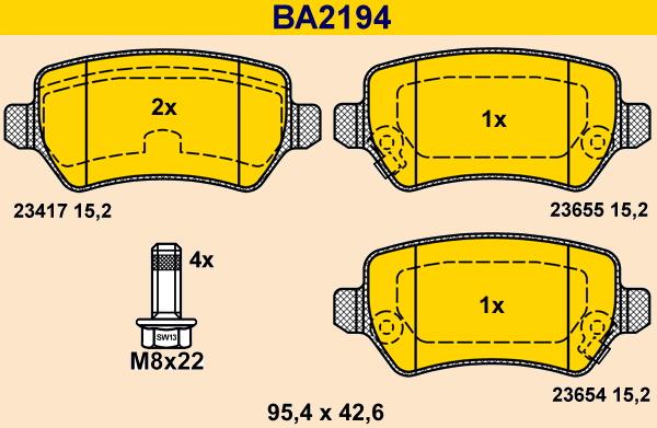 Barum BA2194 - Тормозные колодки, дисковые, комплект autospares.lv