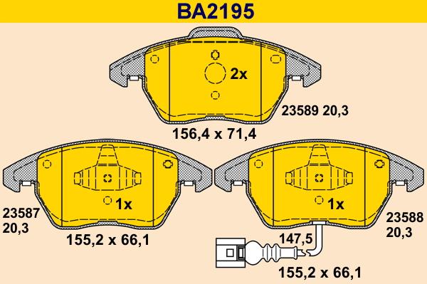 Barum BA2195 - Тормозные колодки, дисковые, комплект autospares.lv