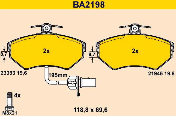 Barum BA2198 - Тормозные колодки, дисковые, комплект autospares.lv