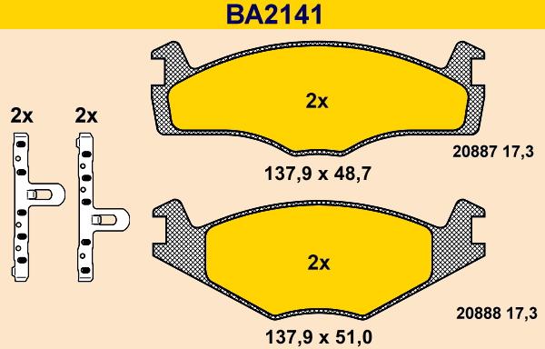 Barum BA2141 - Тормозные колодки, дисковые, комплект autospares.lv