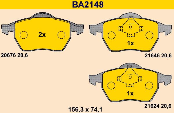 Barum BA2148 - Тормозные колодки, дисковые, комплект autospares.lv