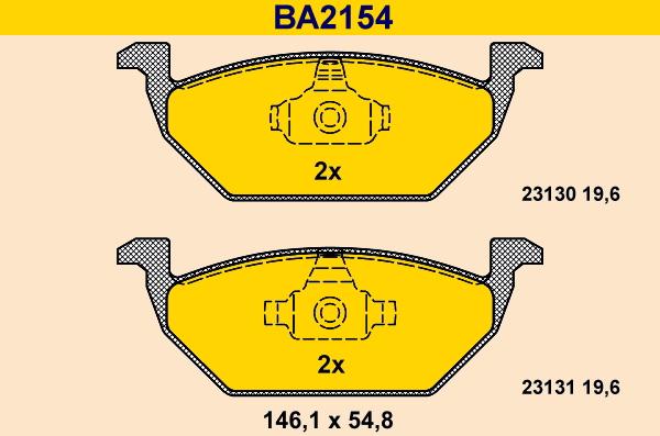 Barum BA2154 - Тормозные колодки, дисковые, комплект autospares.lv