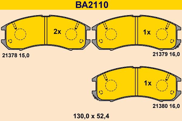 Barum BA2110 - Тормозные колодки, дисковые, комплект autospares.lv