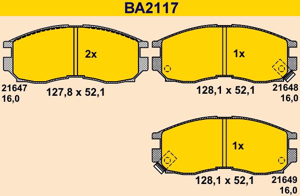 Barum BA2117 - Тормозные колодки, дисковые, комплект autospares.lv