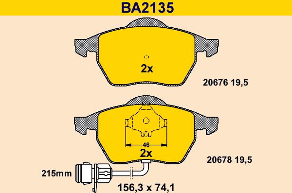 Barum BA2135 - Тормозные колодки, дисковые, комплект autospares.lv