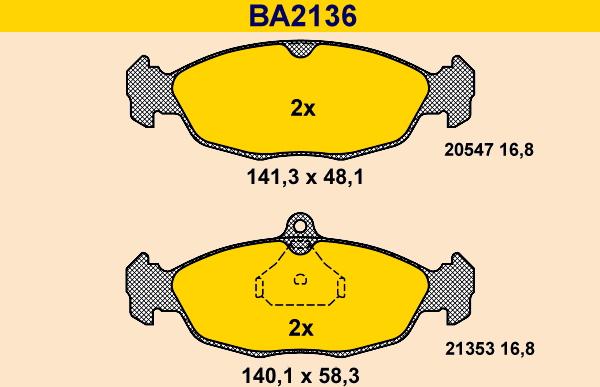 Barum BA2136 - Тормозные колодки, дисковые, комплект autospares.lv