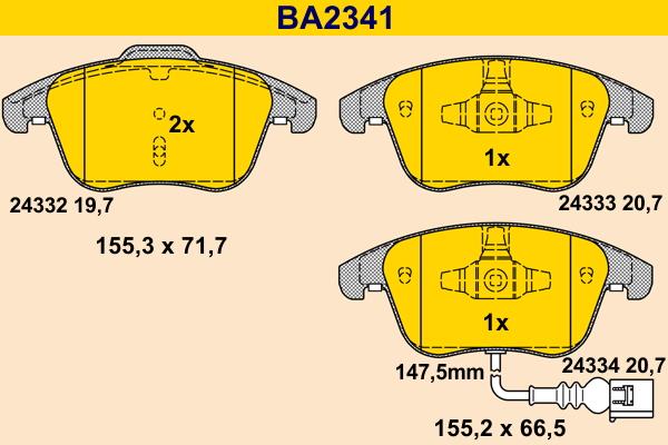 Barum BA2341 - Тормозные колодки, дисковые, комплект autospares.lv