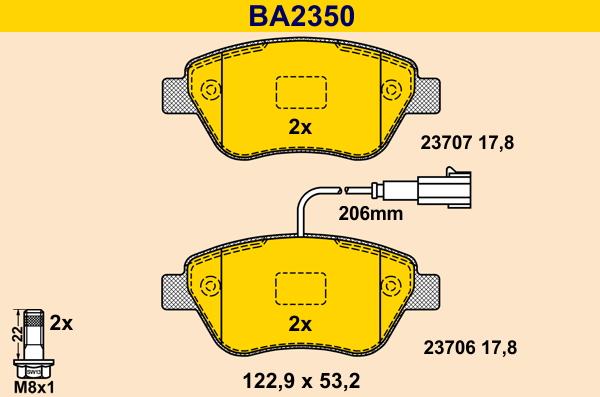 Barum BA2350 - Тормозные колодки, дисковые, комплект autospares.lv