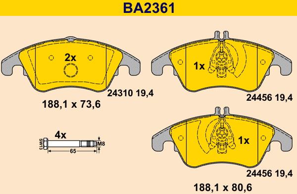 Barum BA2361 - Тормозные колодки, дисковые, комплект autospares.lv